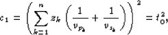 \begin{displaymath}
c_1 = \left ( \sum_{k=1}^n z_k \left ( \frac{1}{v_{p_k}} + \frac{1}{v_{s_k}} \right ) \right )^2 = t_0^2,\end{displaymath}