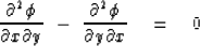 \begin{displaymath}
{\partial^2 \phi \over \partial x \partial y}
\ -\ 
{\partial^2 \phi \over \partial y \partial x}
\eq 0\end{displaymath}