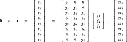 \begin{displaymath}
\bold 0 \quad\approx\quad
\bold r \eq
\left[
\begin{array}
{...
 ..._3 \\  m_4 \\  m_5 \\  m_6 \\  m_7 \\  m_8
 \end{array} \right]\end{displaymath}