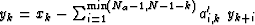 $y_k = x_k - \sum_{i=1}^{\min(N_a-1, N-1-k)} a'_{i,k} \; y_{k+i}$