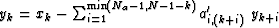 $y_k = x_k - \sum_{i=1}^{\min(N_a-1, N-1-k)} a'_{i,(k+i)} \; y_{k+i}$