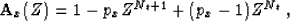 \begin{displaymath}
\bold{A}_x (Z) = 1 - p_x Z^{N_t + 1} + (p_x - 1) Z^{N_t}\;,\end{displaymath}