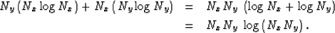 \begin{eqnarray}
N_y \left( N_x \log N_x \right) + N_x \left( N_y \log N_y
\righ...
 ...\right) \nonumber \ & = & N_x N_y \; \log \left( N_x N_y \right).\end{eqnarray}