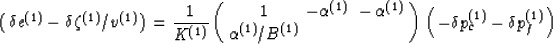 \begin{displaymath}
\left(\begin{array}
{c}
 \delta e^{(1)} - \delta\zeta^{(1)}/...
 ...c}
 - \delta p_c^{(1)} - \delta p_f^{(1)}
 \end{array}\right)
 \end{displaymath}