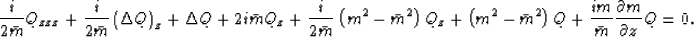 \begin{displaymath}
\frac{i}{{2\bar m}}Q_{zzz} + \frac{i}{{2\bar m}}\left( {\Del...
 ... +
\frac{{im}}{{\bar m}}\frac{{\partial m}}{{\partial z}}Q = 0.\end{displaymath}