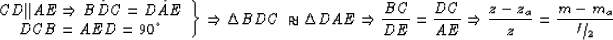 \begin{displaymath}
\left. {\begin{array}
{*{20}c}
{CD\vert\vert AE \Rightarrow...
...\kern-0.1em/\kern-0.15em
\lower0.25ex\hbox{$\scriptstyle 2$}}}}\end{displaymath}