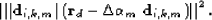 \begin{displaymath}
\left\Vert \left\vert\bold d_{i,k,m}\right\vert \left( \bold r_d - \Delta \alpha_m \; \bold d_{i,k,m} \right) \right\Vert^2.\end{displaymath}