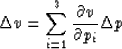 \begin{displaymath}
\Delta v = 
\sum_{i=1}^3 {\partial v \over \partial p_i} \Delta p\end{displaymath}