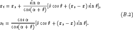 \begin{displaymath}
\begin{array}
{l}
x_t = x_s+{\displaystyle{\sin \alpha \over...
 ...\hat{z}\cos \theta
+(x_s-x)\sin \theta].
 \end{array}\eqno(B.2)\end{displaymath}