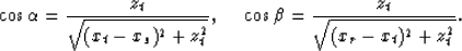 \begin{displaymath}
\cos \alpha = {z_t \over \sqrt{(x_t-x_s)^2+z^2_t}}, \ \ \ \ 
\cos \beta = {z_t \over \sqrt{(x_r-x_t)^2+z^2_t}}.\end{displaymath}