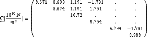 \begin{displaymath}
\displaystyle \mathop{\mbox{${\bf C}$}}_{\mbox{$\sim$}} [{10...
 ...4 & . & . \cr
 & & & & 5.794 & -1.791 \cr
 & & & & & 3.988 \cr}\end{displaymath}