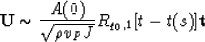 \begin{displaymath}
{\bf U} \sim \frac{A(0)}{\sqrt{\rho v_{P}{J}}}
R_{q_{0}, 1}[t - t(s)]{\bf t}\end{displaymath}