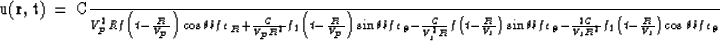 \begin{eqnarraystar}
u({\bf r}, t) & =
 & {C\over V_P^2 R} f \left( t- {R\over V...
 ...\left( t - {R\over V_s} \right)
 \cos \theta {bf e}_\theta \\ \end{eqnarraystar}