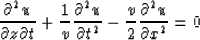 \begin{displaymath}
{\partial ^{2}u \over \partial z\partial t} + {1\over v}{\pa...
 ...rtial t^{2}}-{v \over 2}{\partial ^{2}u \over \partial x^{2}}=0\end{displaymath}