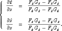 \begin{displaymath}
\left\{ \begin{array}
{lll}
\displaystyle{{\partial \hat{x} ...
 ...hat{x}}G_{\hat{z}}-
F_{\hat{z}}G_{\hat{x}}}}.\end{array}\right.\end{displaymath}