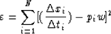 \begin{displaymath}
\varepsilon = \sum_{i=1}^N [({\Delta x_i \over \Delta t_i}) - p_i w]^2\end{displaymath}