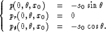 \begin{displaymath}
\left\{
\begin{array}
{lll}
p(0,\theta,x_0) & = & -s_0\sin \...
 ...p_\theta(0,\theta,x_0) & = & -s_0\cos \theta.\end{array}\right.\end{displaymath}