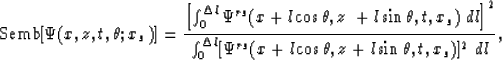 \begin{displaymath}
\mbox{Semb}[{\Psi}(x,z,t,\theta;x_s)] = {\left[ \int_{0}^{\D...
 ...i^{rs}(x + l 
\cos \theta, z + l \sin \theta,t,x_s)]^2 \; dl}, \end{displaymath}