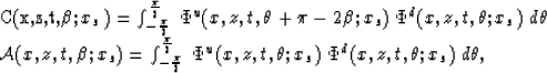 \begin{eqnarraystar}
{\cal C}(x,z,t,\beta;x_s) &=& \int_{-{\pi \over 2}}^{\pi \o...
 ...x,z,t,\theta;x_s) \; \Phi^d(x,z,t,\theta;x_s) \; d\theta, \\  \end{eqnarraystar}