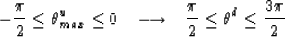 \begin{displaymath}
-{\pi \over 2} \le \theta^u_{max} \le 0 \;\;\; \longrightarrow \;\;\;
{\pi \over 2} \le \theta^d \le {3 \pi \over 2} \end{displaymath}