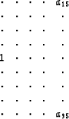 $ \begin{array}
{ccccc}
 \cdot & \cdot & \cdot & \cdot & a_{15} \\  \cdot & \cdo...
 ... & \cdot & \cdot & \cdot \\  \cdot & \cdot & \cdot & \cdot & a_{95} \end{array}$
