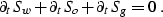 \begin{displaymath}
\partial_tS_w + \partial_tS_o + \partial_tS_g = 0 \;.\end{displaymath}