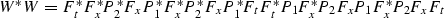 \begin{displaymath}
W^\ast W = F^\ast_t F^\ast_x P_2^\ast F_x P_1^\ast F^\ast_x ...
 ...\ast F_t F^\ast_t P_1 F^\ast_x P_2 F_x P_1 F^\ast_x P_2 F_x F_t\end{displaymath}