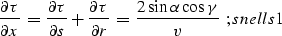 \begin{displaymath}
h \, {\left( \partial \tau_n \over \partial y \right)}^2 
 =...
 ...\, {\partial \tau_n \over \partial h}\;, 
\EQNLABEL{ITeikonal} \end{displaymath}