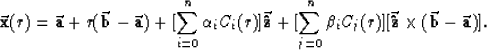 \begin{displaymath}
\vec{ \bf x}(r) = \vec{ \bf a} + r (\vec{ \bf b} - \vec{ \bf...
 ...] 
[ \vec{ \bf \hat z} \times (\vec{ \bf b} - \vec{ \bf a}) ] .\end{displaymath}