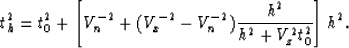 \begin{displaymath}
t_h^2 = t_0^2 + 
\left [ V_n^{-2} + (V_x^{-2} - V_n^{-2}) { h^2 \over {h^2 + V_z^2 t_0^2}}
\right ] h^2 .\end{displaymath}