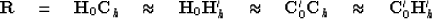 \begin{displaymath}
\bold R \quad =\quad
 \bold H_0 \bold C_h
\quad\approx\quad
...
 ...
 \bold C'_0 \bold C_h
\quad\approx\quad
 \bold C'_0 \bold H'_h\end{displaymath}