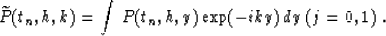 \begin{displaymath}
\widetilde{P}(t_n,h,k) = 
\int\,P(t_n,h,y)\exp (-iky)\,dy\;(j=0,1)\;.\end{displaymath}