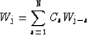 \begin{displaymath}
W_{\rm j}=\sum_{\rm z=1}^{\rm N}C_{\rm z}W_{\rm j-z}\end{displaymath}