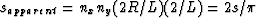 $s_{apparent} = n_xn_y(2R/L)(2/L) = 2s/\pi$