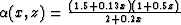 $\alpha(x,z)=\frac{(1.5+0.13x)(1+0.5z)}{2+0.2x}$