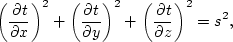 \begin{displaymath}
\left (\frac{\partial t}{\partial x} \right )^2+
\left (\fra...
...ght )^2+
\left (\frac{\partial t}{\partial z} \right )^2 = s^2,\end{displaymath}