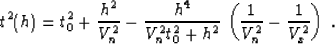 \begin{displaymath}
t^2(h) = t_0^2 + {h^2 \over V_n^2} - {{h^4} \over 
{V_n^2 t_0^2 + h^2}}\,
\left({1 \over V_n^2} - {1 \over V_x^2}\right)\;.\end{displaymath}