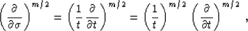 \begin{displaymath}
\left({\partial \over {\partial \sigma}}\right)^{m/2} =
\lef...
...ht)^{m/2}\,
\left({\partial \over {\partial t}}\right)^{m/2}\;,\end{displaymath}
