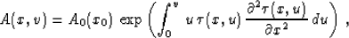 \begin{displaymath}
A(x,v) = A_0(x_0)\,\exp{\left(\int_0^{v}\,u\,\tau(x,u)\,
{\partial^2 \tau(x,u) \over \partial x^2}\,du\right)}\;,\end{displaymath}