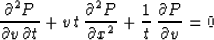 \begin{displaymath}
{{\partial^2 P} \over {\partial v\, \partial t}} +
v\,t\,{{\...
...\partial x^2}} +
{1 \over t}\,{\partial P \over \partial v} = 0\end{displaymath}