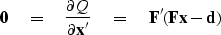 \begin{displaymath}
\bold 0 \eq {\partial Q \over \partial \bold x'} \eq
\bold F' (\bold F\bold x - \bold d)\end{displaymath}