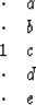 \begin{displaymath}
\begin{array}
{cc}
\cdot &a \\ \cdot &b \\ 1 &c \\ \cdot &d \\ \cdot &e \end{array}\end{displaymath}