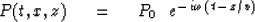 \begin{displaymath}
P(t,x,z) \ \eq \ P_0 \ \ e^{{-} \,i \omega \,(t \,-\, z/v) }\end{displaymath}