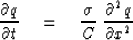\begin{displaymath}
{ \partial q \over \partial t } \eq
{ \sigma \over C }\ { \partial^{2\,} q \over \partial x^2 }\end{displaymath}