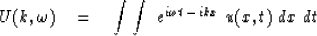 \begin{displaymath}
U(k, \omega ) \eq
\int \int \ e^{{i} \omega t \,-\, i k x} \ u(x,t)\ dx\ dt\end{displaymath}