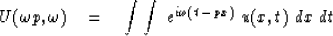 \begin{displaymath}
U( \omega p , \omega ) \eq 
\int \int \ e^{{i} \omega (t\,-\,px) } \ u(x,t)\ dx\ dt\end{displaymath}