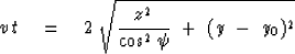 \begin{displaymath}
v\,t \eq 
2\ \sqrt{ { z^2 \over \cos^2 \psi } \ +\ (y\ -\ y_0 )^2 }\end{displaymath}