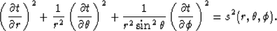 \begin{displaymath}
\left( \frac{\partial t}{\partial r} \right)^2 
+\frac{1}{r^...
 ...frac{\partial t}{\partial \phi} \right)^2 = s^2(r,\theta,\phi).\end{displaymath}