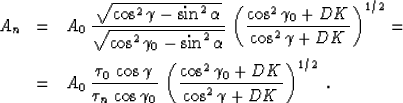\begin{displaymath}
= -{1 \over 2}\,\int_{\cos^2{\gamma_0}}^{\cos^2{\gamma}}
\le...
...ver
{\cos^2{\gamma'}+DK}}\right)\,d\left(\cos^2{\gamma'}\right)\end{displaymath}
