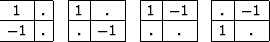 $\begin{array}
{cccc}
\begin{array}
{\vert c\vert c\vert}
\hline
1 & . \ \hline...
 ...rt c\vert c\vert}
\hline
. & -1 \ \hline
1 & . \ \hline\end{array}\end{array}$